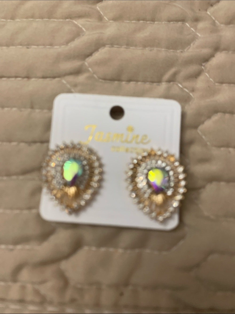 Jasmine Gold Teardrop Earrings with Iridescent Stones